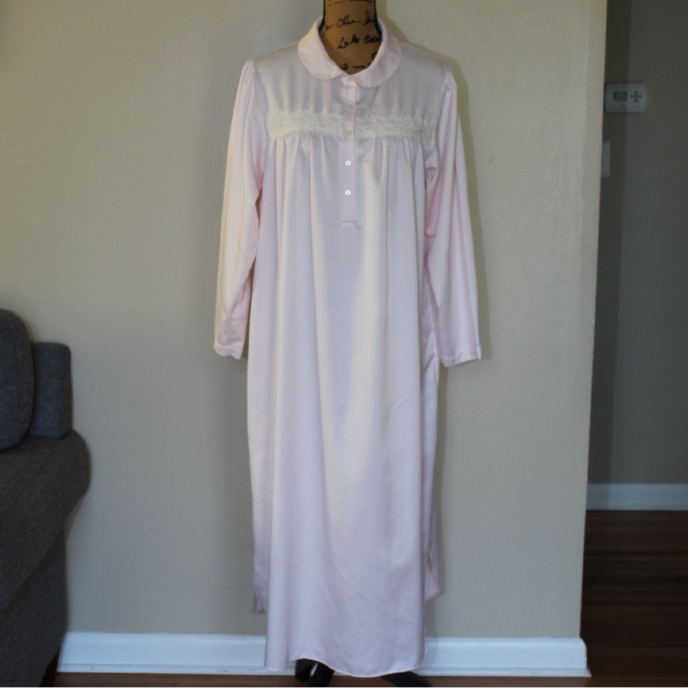 Vintage Oscar De La Renta Pink Label Satin Long Sleeve Nightgown Women’s M